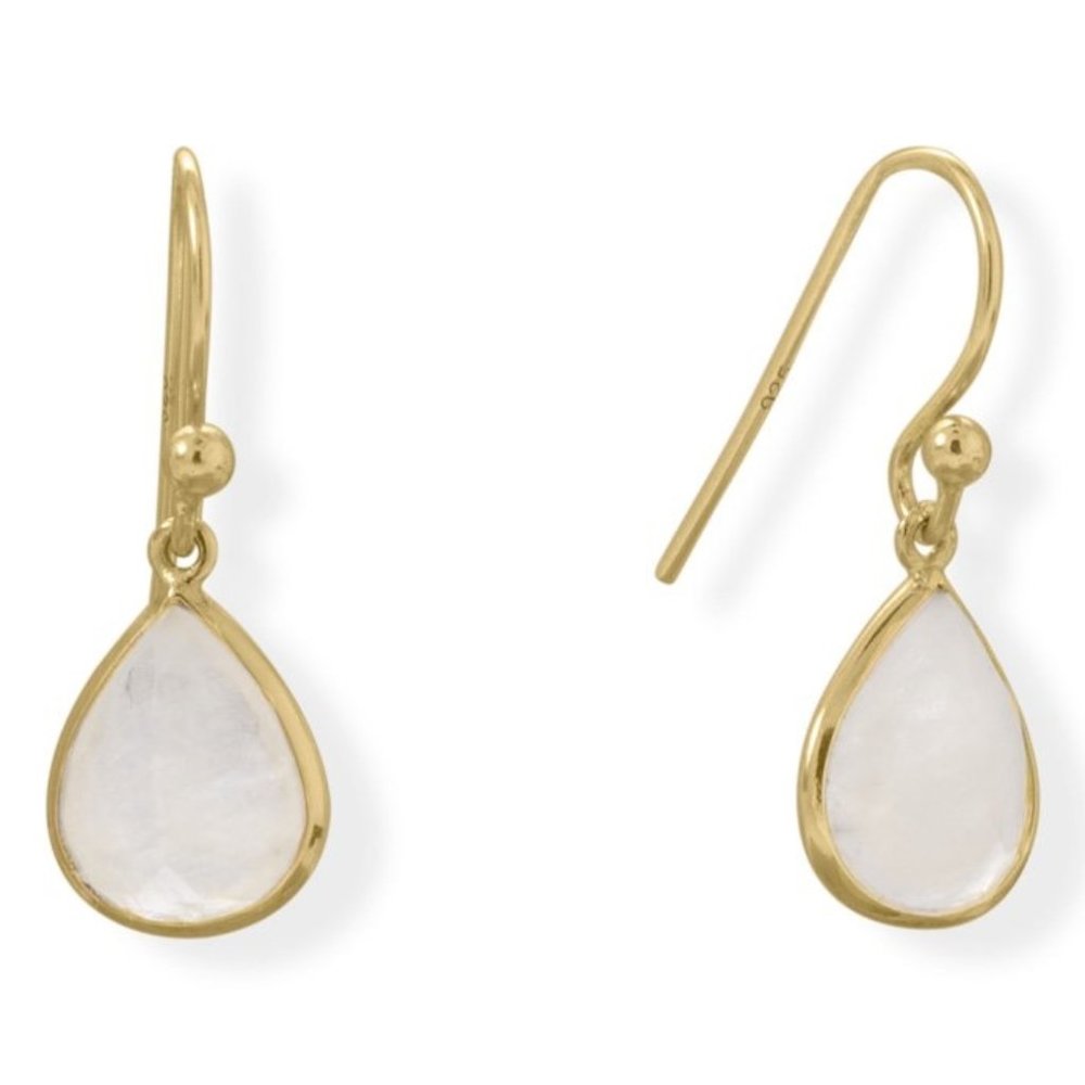 Gold Plated Pear Rainbow Moonstone Earrings